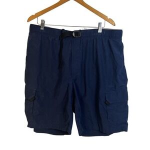 Columbia Mens Navy Blue Packable Cargo Shorts Elastic Waist Belted Outdoor L